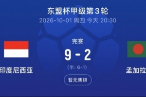 因入球数劣势出局！马来西亚足协要求FIFA解释印尼对决补时时间